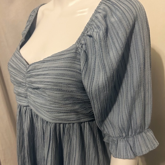 Lush Sz S Whimsical Blue Cottagecore Mini Dress Puff Sleeves Tie Back Flowy Chic - Picture 3 of 8